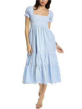 O.P.T Daphne Gingham Smocked Tiered Midi Dress Medium Trad Wife Cottagecore